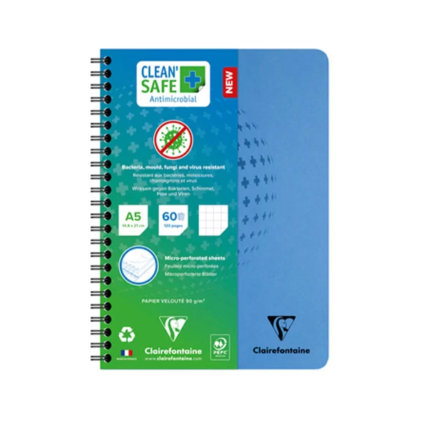 Clairefontaine Clean Safe Notebook A5 Grid (C82562C) / สมุดยับยั้งการแพร่ระบาดของแบคทีเรียและไวรัส ขนาด A5 กระดาษตาราง