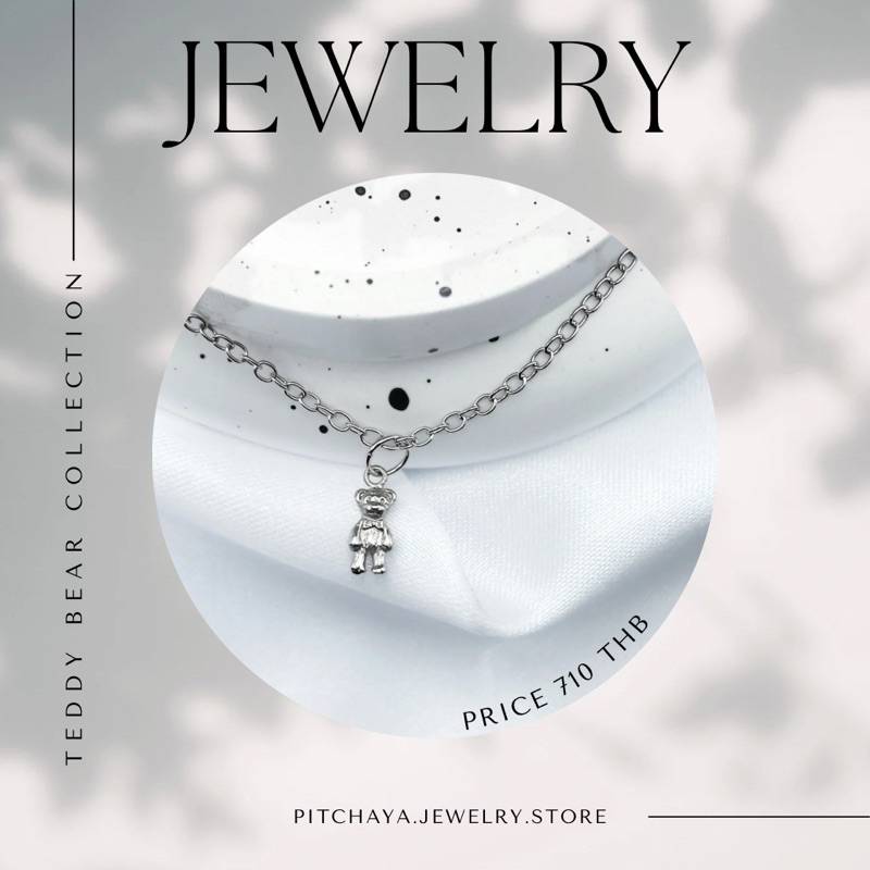 (💗ใช้โค้ด ตอน Live ลด 50% 💗) PITCHAYA --- Teddy Bear Collection Necklace (White gold plated) ชาร์ม/จ
