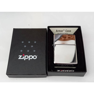 Zippo ARMOR CASE 167  HIGH POLISH CHROME   สีเงินลายเรียบ ผิวโครเมี่ยมขัดเงา   ถังนอกหนาพิเศษ1.5เท่า  ตูดตัน   ของใหม่