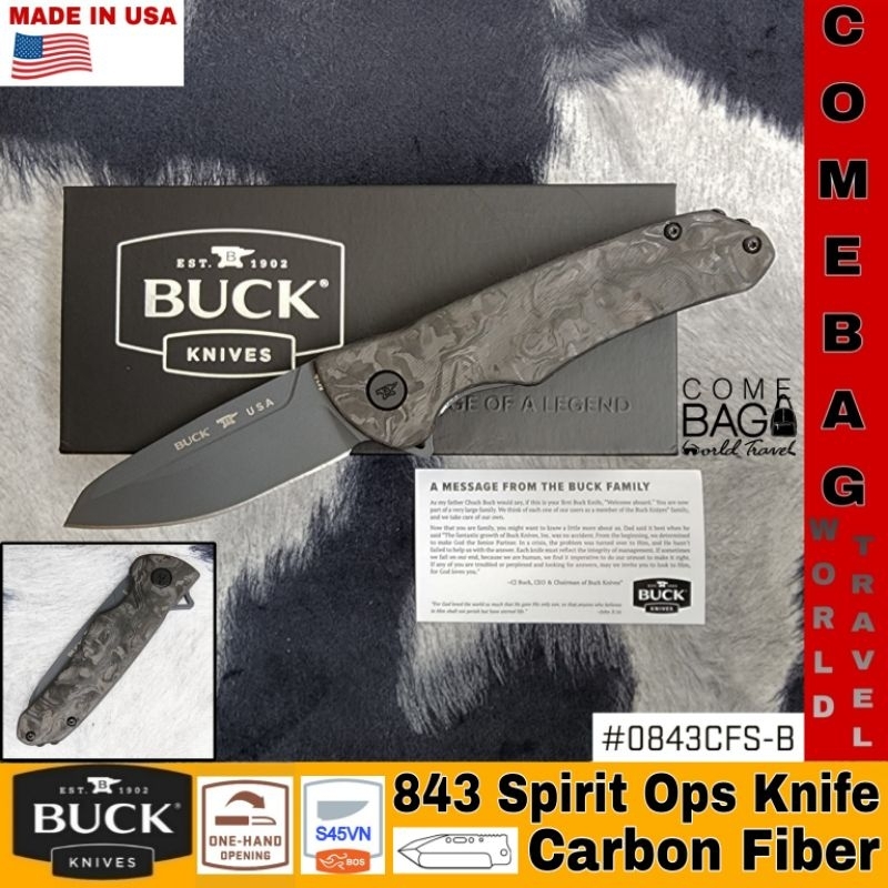 มีดBuck843 Sprint Ops Flipper Knife3.125"CPM-S45VN Black Reverse Tanto,Marbled Carbon Fiber,Liner Lo