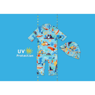 ✅ [4-5Y] Next Dino Swimsuit With Hat UV Protection ชุดว่ายน้ำเด็ก ป้องกันแสงแดด