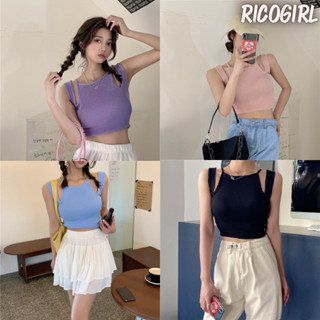 【RicoGirl】 *พร้อมส่ง*  เสื้อกล้าม แต่งสาย #751 เสื้อ เสื้อแฟชั่น เสื้อผู้หญิง เสื้อไหมพรม เสื้อยืด เสื้อครอปแขนกุด