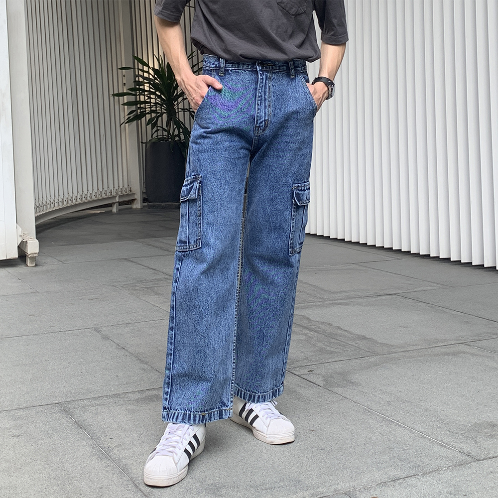Golden Zebra Jeans กางเกงยีนส์ชายคาร์โก้ กางเกงยีนขายาวเอวสูงทรงกระบอกตรง กางเกงวินเทจ ส่งเปลี่ยนฟรี