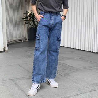 Golden Zebra Jeans กางเกงยีนส์ชายคาร์โก้ กางเกงยีนขายาวเอวสูงทรงกระบอกตรง กางเกงวินเทจ ส่งเปลี่ยนฟรี
