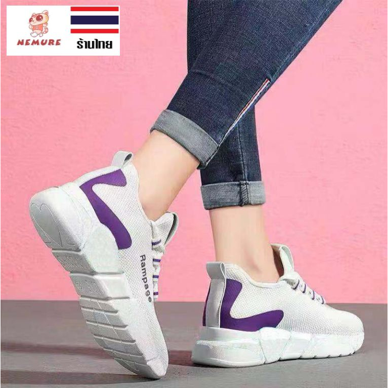 (S-1071) ส่งเร็ว พร้อมส่งในไทย 🚚รองเท้าผ้าใบ รองเท้ากีฬา แฟชั่น ผู้หญิง สีขาวม่วง ทรงสปอร์ต ใส่วิ่ง