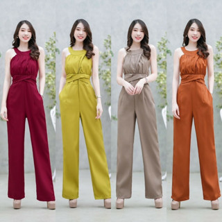 TW 17686 Jumpsuit จั้มสูทขายาว ชุดทำงาน จั้มสูทออกงาน ใส่ทำงาน ใส่เที่ยว สวย(ฟรีไซส์ M อก 34-36 เอว 26-30 สพ36-40 ยาว54)