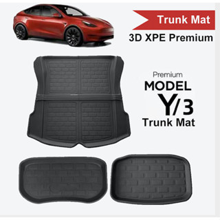 Tesla ชุดผ้ายาง 3D XPE ปูท้ายรถใต้ท้าย และหน้ารถ สำหรับ Tesla Model 3/Y พรมในรถ ป้องกันสิ่งสกปรก คุณภาพทนทาน ไม่มีกลิ่น