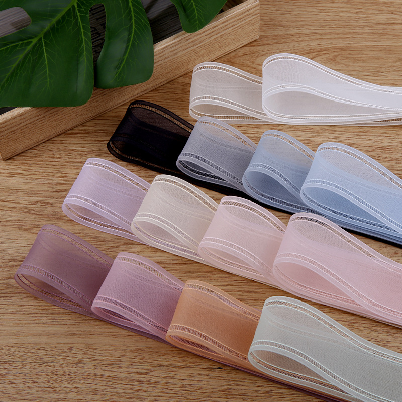พร้อมส่ง ริบบิ้นบาง ขอบมีลูกเล่น ฉลุ สไตล์เกาหลี ขนาด 3.8 ซม.