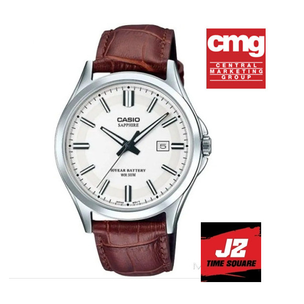 Casio Sapphire สายหนังน้ำตาล  กับ Casio MTS-100L-7A กระจกแซฟไฟร์ อุปกรณ์ครบทุกอย่างพร้อมใบรับประกัน CMG