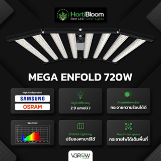 [ส่งฟรี] ไฟปลูกต้นไม้ Hortibloom รุ่น MEGA ENFOLD 720W 8 บาร์  ไฟปลูก ฮอร์ติบูม NEWEST MODEL รุ่นใหม่