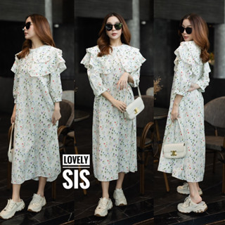 🌈🌿🌺🌸🌼💚❤️🇰🇷Floral Frill Collar Maxi Dress