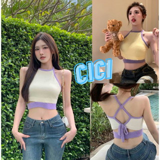 Cici(NO.3072)เสื้อCrop Topคล้องคอ เนื้อผ้าขนนุ่มไม่คัน ดีเทลเปิดหลังสุดCute