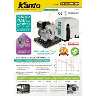 Kanto ปั๊มน้ำ ปั๊มน้ำอัตโนมัติ อินเวอร์เตอร์ 450วัตต์ 220v มีฝาครอบ KT-TURBO-450 ปั้มน้ำ INVERTER ปั้มน้ำอินเวอเตอร์