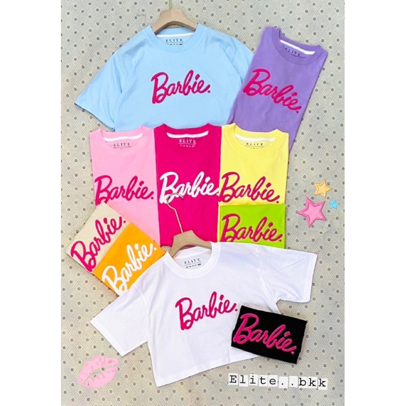 โอเวอร์ไซส์สั้นBarbieใหญ่ครอปผ้าดีทรงสวยยืดสั้นนุ่มนิ่มเสื้อยืด