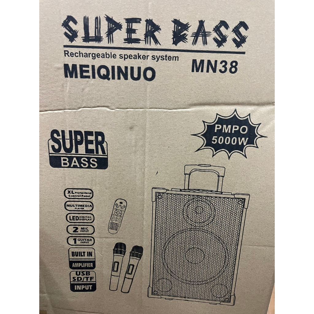 super bass ลำโพงลูทูธ รุ่น MN38 เบสแน่นสุดๆ 5000วัตต์ ฟังก์ชั่นครบ ปรับเสียงได้ เสียงดี มีคันชัก มีล้อลาก แถมฟรี ไมค์ลอย