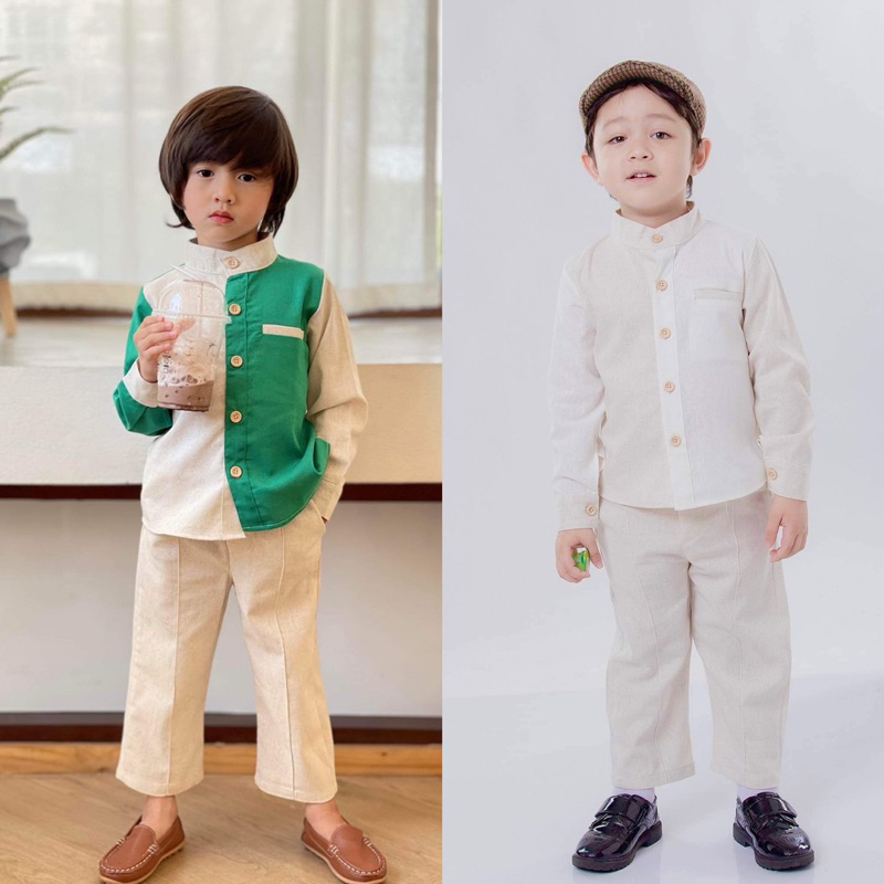 ชุดเซ็ตเด็กผู้ชาย Earthtone ชุดเด็กออกงาน