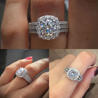 แหวนเพชรชู 2 กะรัต moissanite (โมอีส) ล้อมเพชรทั่วเรือน เงินแท้ ชุบทองคำขาว-S5246