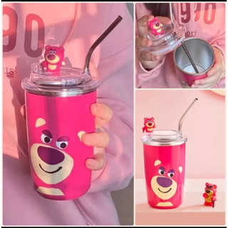 พร้อมส่ง🔥Lotso แก้วเก็บความเย็นสุดคูล ลายหมีลอตโซ่ (แถมฟรีหลอดสแตนเลส+ตุ๊กตา)