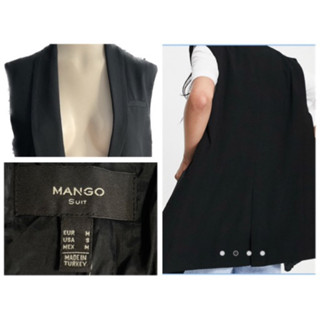 Mango ของแท้ blazer waistcoat suit แขนกุด สีดำ กระเป๋าหลอก