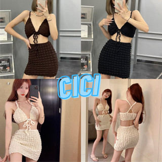 Cici(NO.J526)ชุดเซ็ทสายเดี่ยว+กระโปรง ผ้าPop corn แบบใหม่แบบสับ สาวhotไม่ควรพลาด