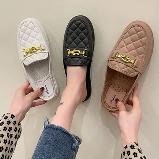 Luckkyshoes งจากไทย👋🏻Slip On รองผู้หญิงทรงเปิดส้น เหมาะกับใส่ทำงาน หรือใส่เที่ยวก็ดีเริ่ด ทรงดีสีรองเท้าคือน่ารักจนใจเจ็