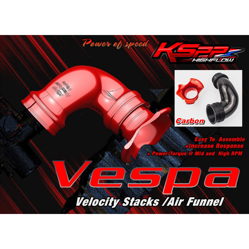 KSPP ปากแตรแต่ง สำหรับ Vespa Sprint Primavera GTS S/LX ปากแตรคาร์บอน Carbon Velocity stack