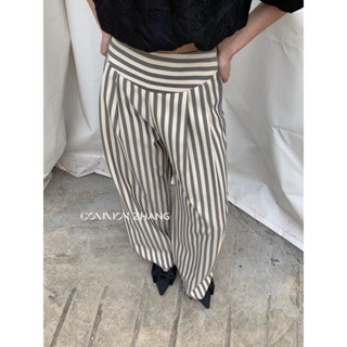 กางเกงเอวสูงผ้าคอตตอนซิลค์ FINE STRIPED COTTON SILK PANTS