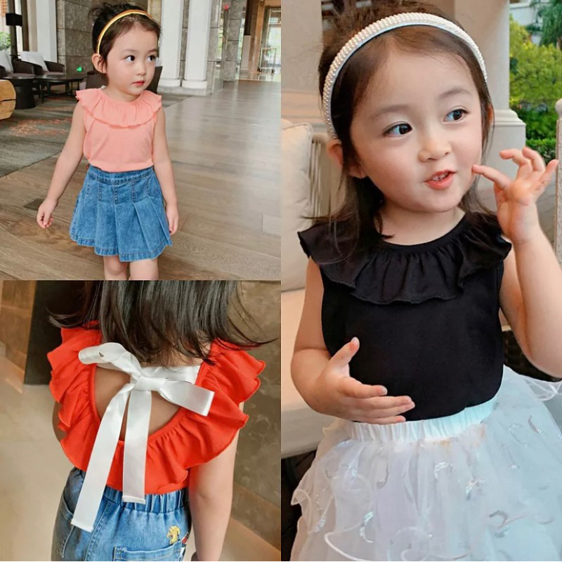 เสื้อแขนกุดเด็กผู้หญิง ริบบิ้นผูกหลัง Size 90-130
