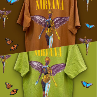 เสื้อยืดผ้าฟอก สกรีนลายนางฟ้า nirvana สีผ้าฟอก2สีให้เลือก