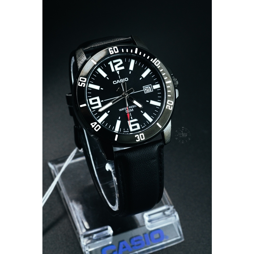 นาฬิกา Casio แท้ 100% รุ่น MTP-VD01BL-1B นาฬิกาผู้ชายสายหนัง สีดำ ของแท้ 100% รับประกันสินค้า 1 ปีเต็ม