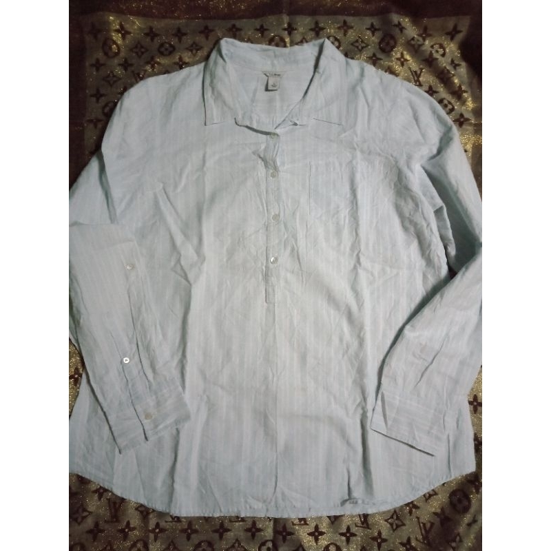 LL.Bean เสื้อเชิ้ต แขนยาว สีฟ้าอ่อนลายพาสเทล งานแบรนด์แท้ มีรอยนิดนึง 46/27" มือสอง