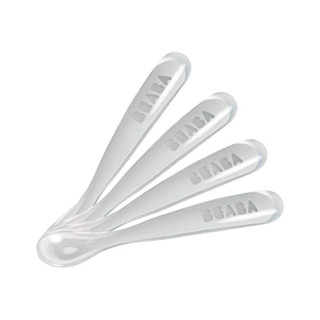 BEABA ชุดซิลิโคน 1st stage ด้ามยาว 4 ชิ้น Set of 4 Ergonomic 1st Stage Silicone Spoons - Light Grey