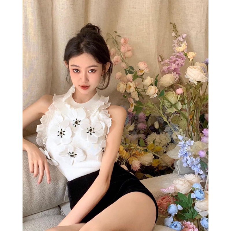 เสื้อไหมพรมแต่งดอกไม้ 3D Ann Shop