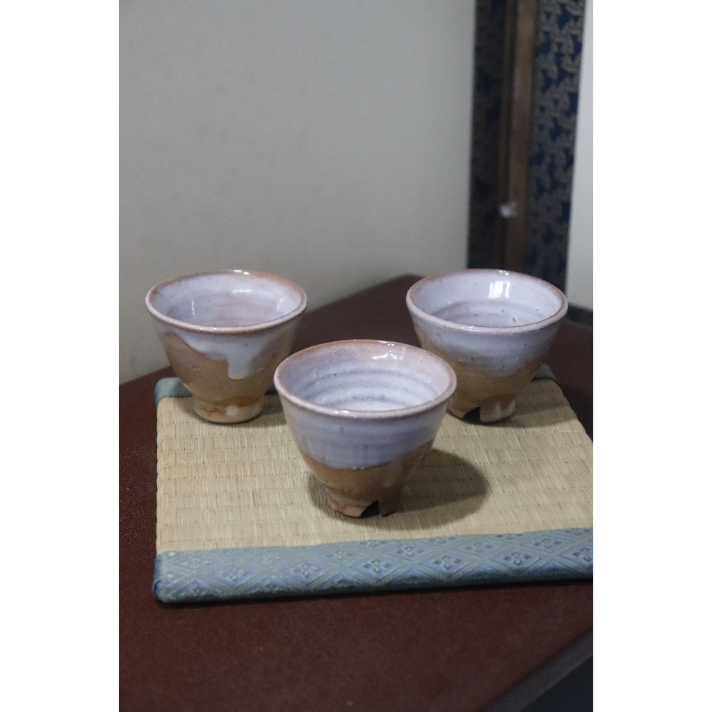 แก้วชา Hagi Ware  Tea Cup Potterry Japanese Hagi Ware  (เหมา 3 ใบ) ของแท้ เนื้อดี มีตรา