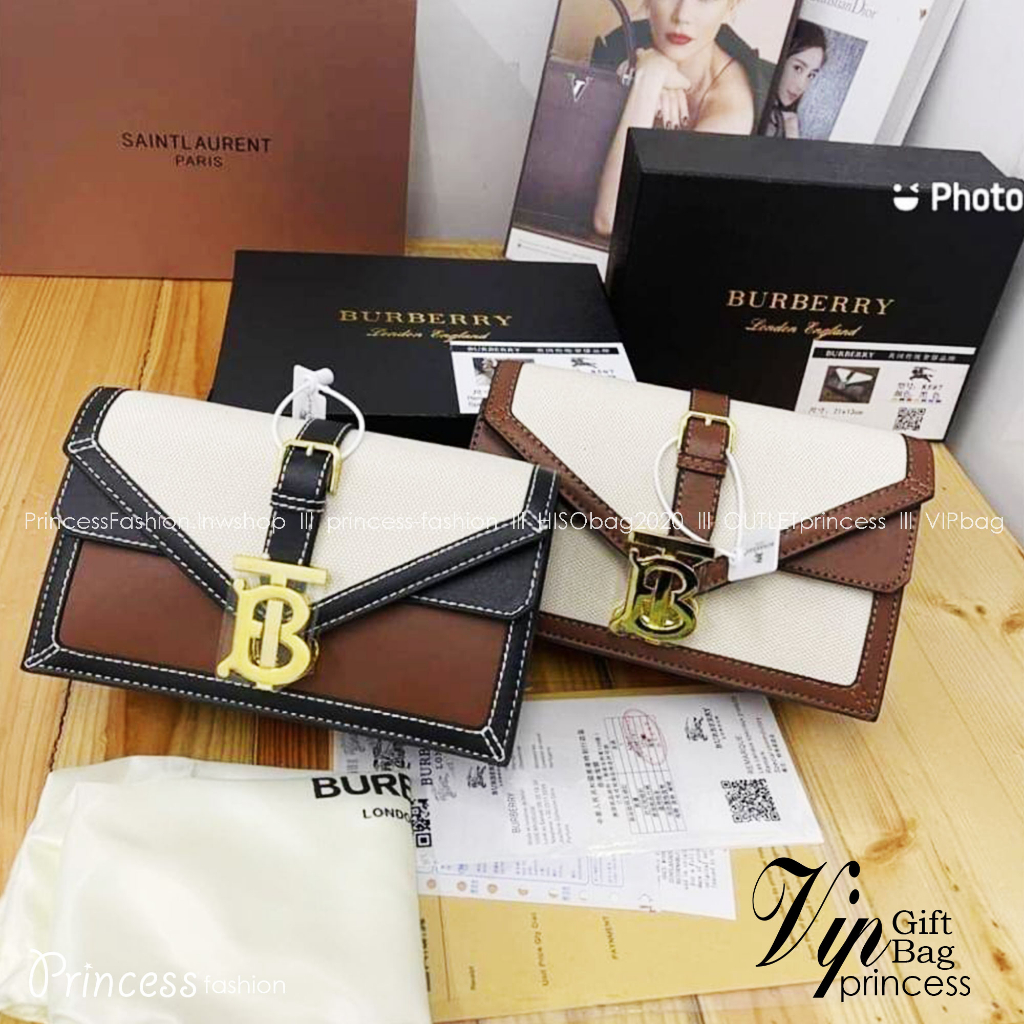 BURBERRY Mini Two-tone Canvas and Leather TB Bag / BURBERRY FRAGRANCES CROSSBODY WITH CHAIN วัสดุ Canvas &amp; Leather