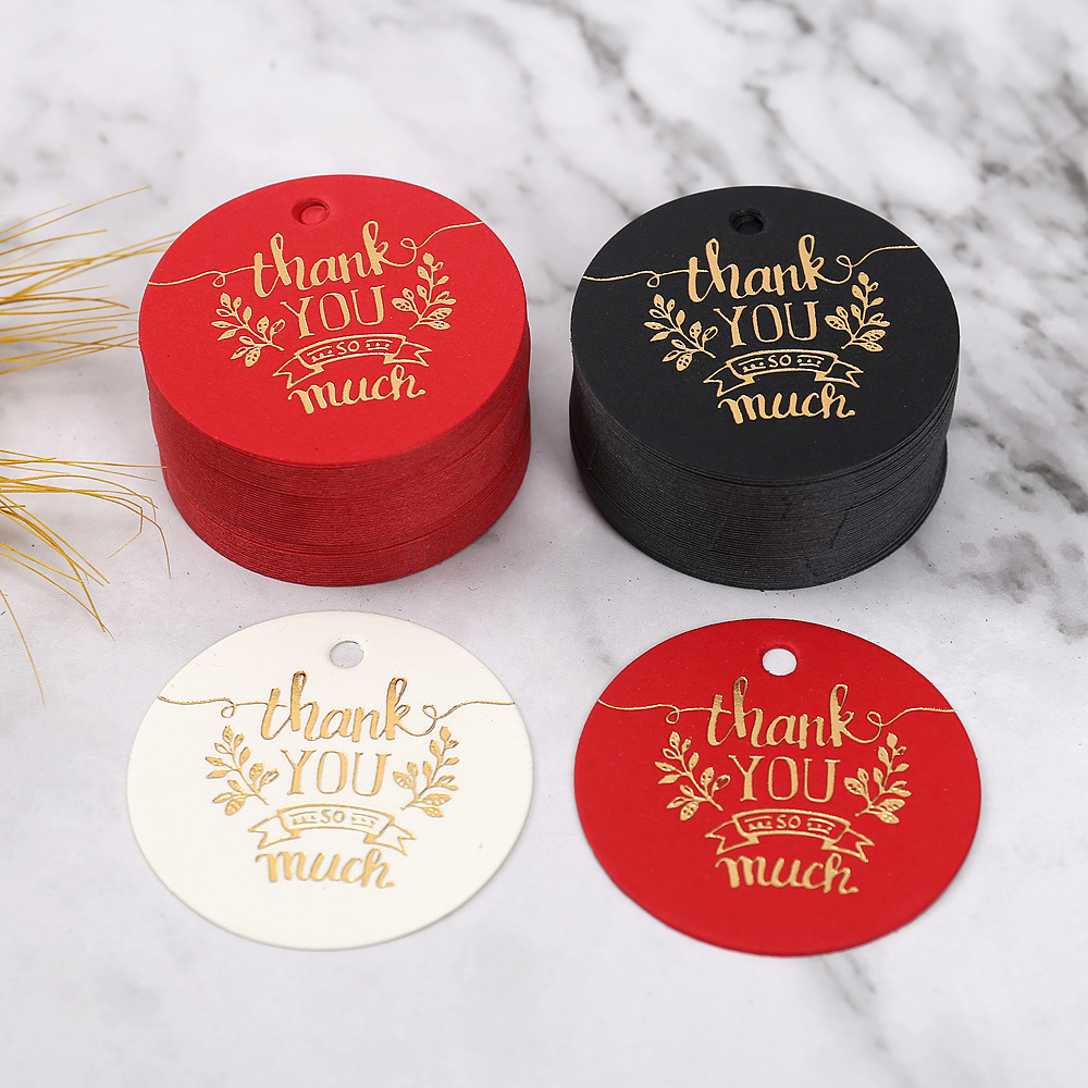 กระดาษแท็ก Tag ป้ายแท็กปั๊มสีทอง ทรงกลม Thank you so much (100 ชิ้น)
