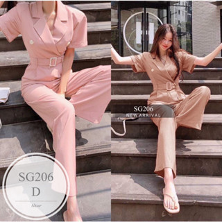 SS206 Jumpsuit จั้มสูทขายาวคอปก แขนสั้นแต่งพับ อกแต่งกระกระดุม