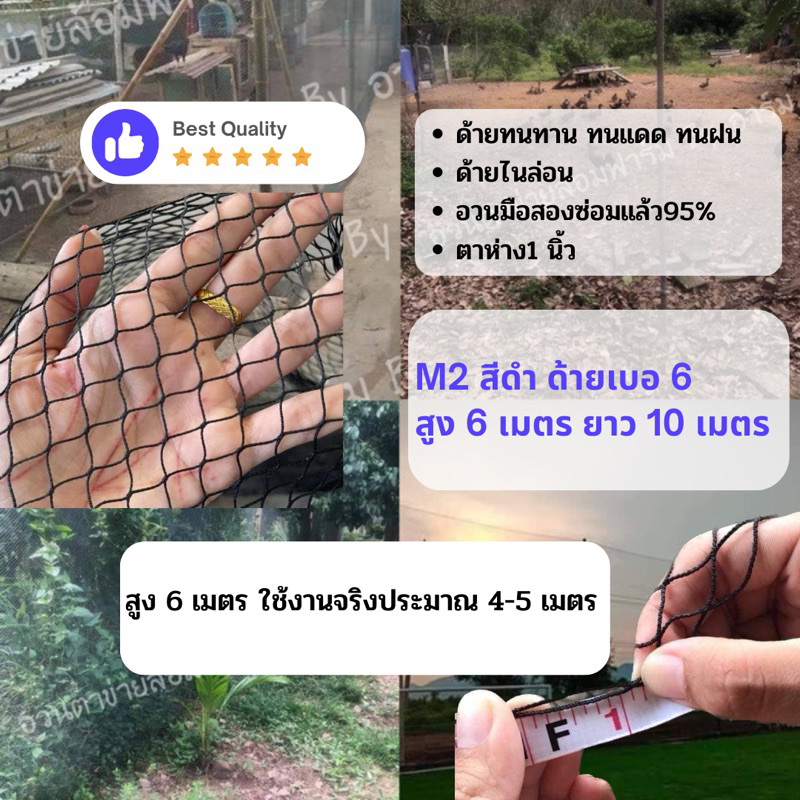 ตาข่ายล้อมไก่ กันนก กันงู ล้อมฟาร์ม มือสองซ่อมแล้ว 95% [M2 สีดำ ด้ายเบอ 6]