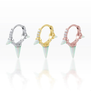 PiercingRoomByJay Triple Spike Opal/CZ Huggie Hoop เงินแท้