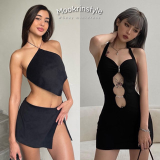 🖤Black dress🖤sexy mini dress เดรสสั้นเซ็กซี่ เว้าหน้า แต่งอะไหล่เพชร หรูหรา เดรสปาร์ตี้ เดรสไปงานกลางคืน