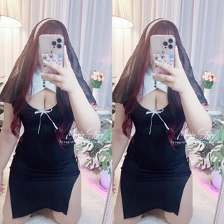 🪄พร้อมส่ง🪄 เดรสแม่ชีคอปกอก36-46ติดกระดูมติดโบว์ไข้วด้านข้าง 🤍🕊