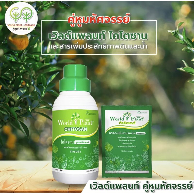World Plant คู่หูมหัศจรรย1ชุด เวิลด์แพลนท์ แพ็คคู่ ปุ๋ยน้ำไคโตซาน ขนาด 1 ลิตร+สารเพิ่มประสิทธิภาพ 1ซอง