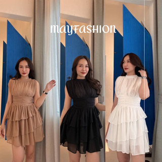 MAYFASHION เดรสสั้นชีฟองกระโปรงระบายชั้นฟ ซิปหลัง ช่วงอกเย็บรูด ทั้งตัวมีซับใน ช่วงอกมีซับในในตัวเลยค้า