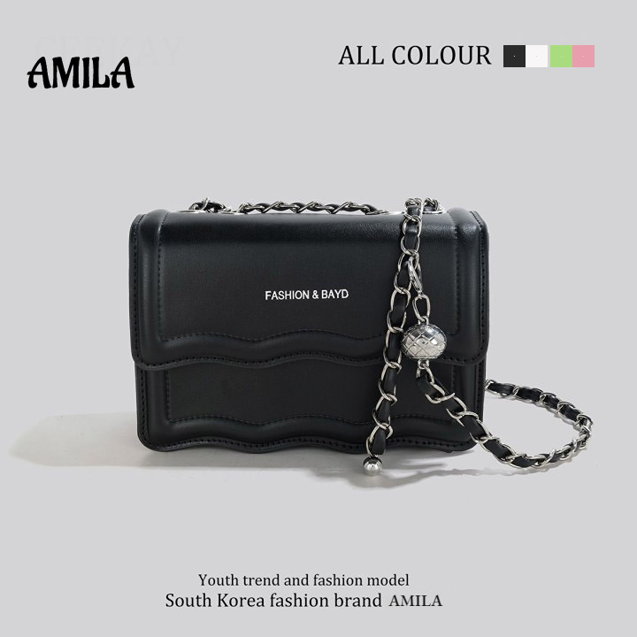 AMILA กระเป๋าคาดเอวทรงสี่เหลี่ยมขนาดเล็กพร้อมลวดลายหยักสวยงาม ฤดูใบไม้ผลิ 2023 สำหรับผู้หญิง