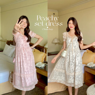 chuuchop_พร้อมส่ง(C8128)🎀🩰💖Peachy set dress ชุดเซ็ต เดรสชีฟอง+ซับในลายดอกไม้