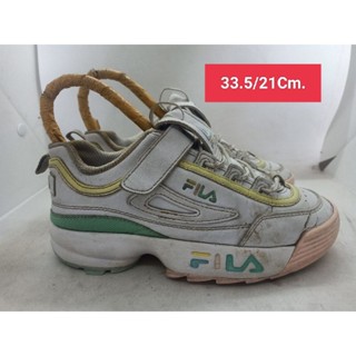 Fila Size 33.5 ยาว 21 รองเท้ามือสอง เด็กเล็ก เด็กโต ผู้หญิงเท้าเล็ก  ผ้าใบ  แฟชั่น ลำลอง เที่ยว