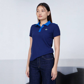 NAVY WOMEN ROUND COLLAR POLO SHIRT เสื้อโปโลเลดี้สีกรมคัลเลอร์บล็อก