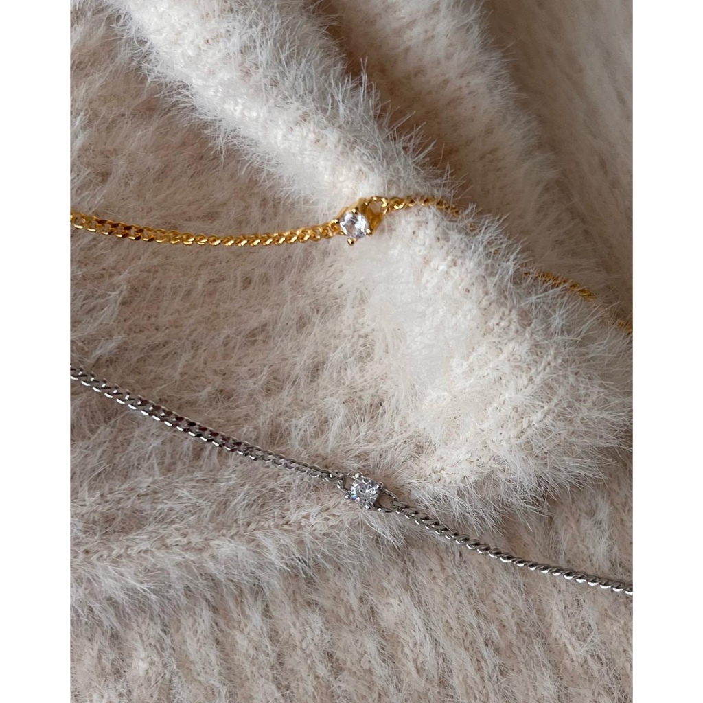 A.piece  กำไลเงินแท้ [all silver 925] crystal chunky chain bracelet