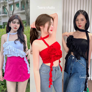 Teera❤️พร้อมส่ง✨Top blouse💓เสื้อครอปเกาะอก เนื้อผ้าเรยอนแบบหนาแบบดีนะสาวๆ🌷ดีเทลดอกไม้ Goodluck