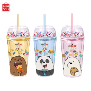 MINISO แก้วน้ำพร้อมหลอด แก้วน้ำทรงสูง We Bare Bears Collection